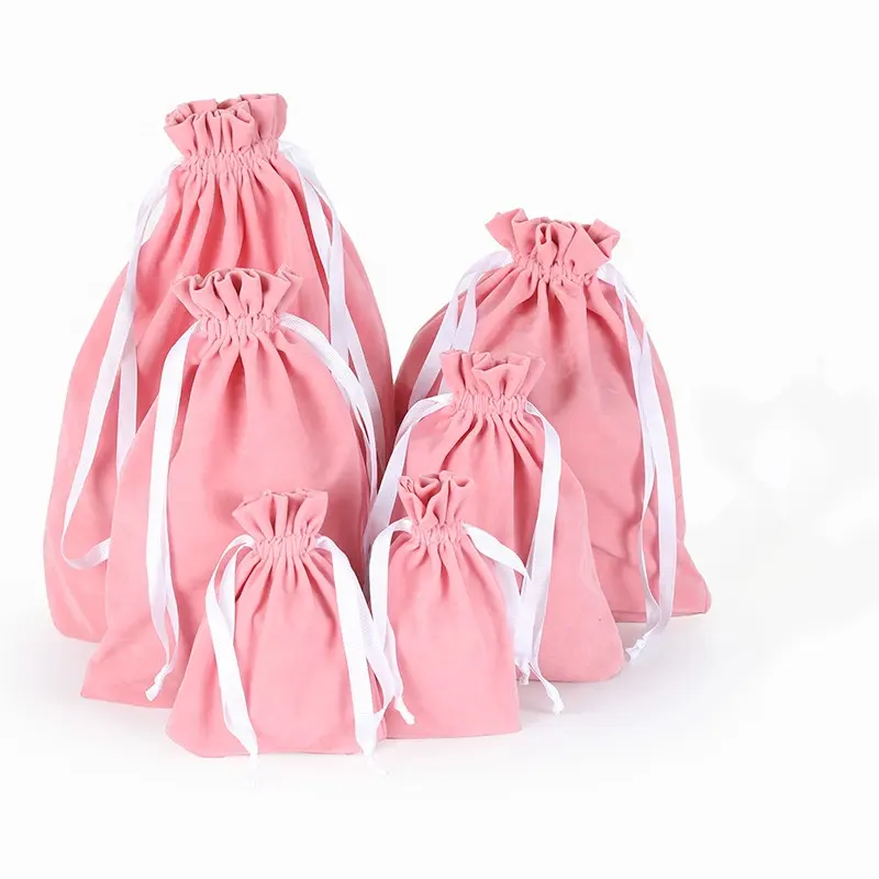 Розовая бархатная сумка на заказ с принтом логотипа сумка на шнурке для свадебной вечеринки подарочная упаковочная сумка