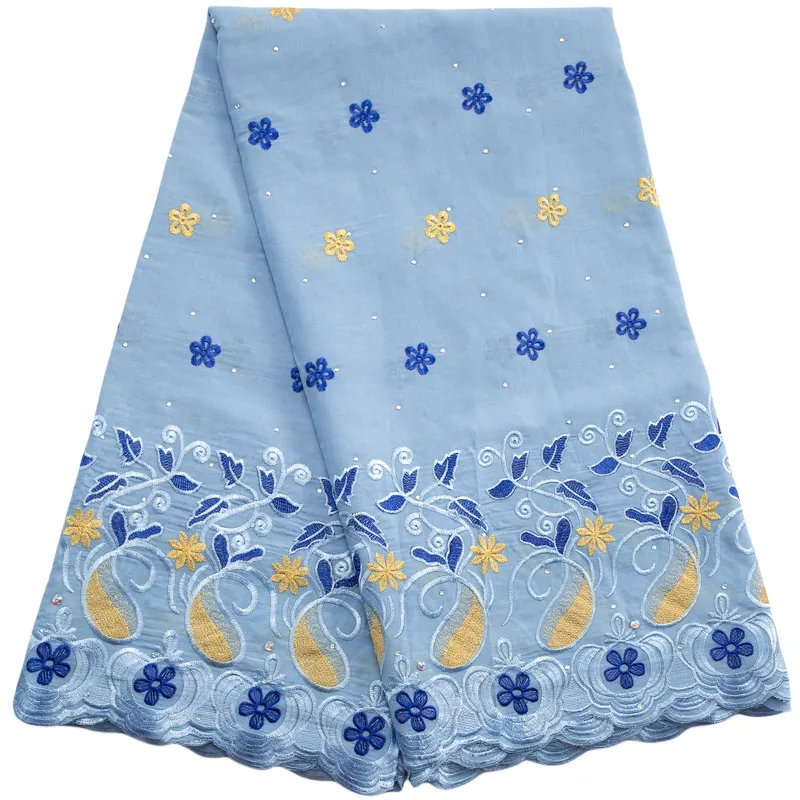 3526 Cor Azul Lafaya Bordado Africano Lace Algodão Suíço 5 Jardas Finas Tissu Voile Lace Tecidos Para O Vestido De Casamento