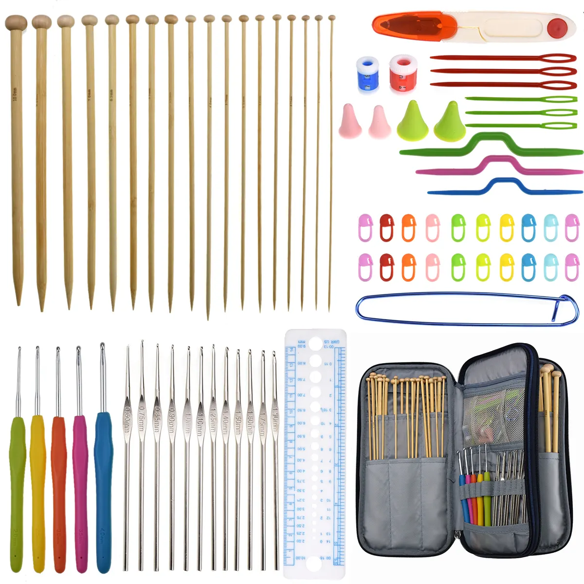18 Pairs Single Puntige Bamboe Breinaalden Set Met Ergonomische & Lace Haaknaalden Set Met Storage Case Voor Hand craft