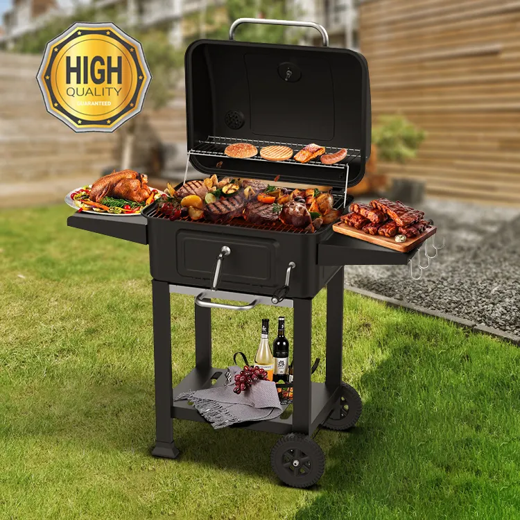 Heavy Duty Backyard Adjustable Height Bbq Barbeque Charcoal Smoker Barbecue Grills With Chimney And Thermometer