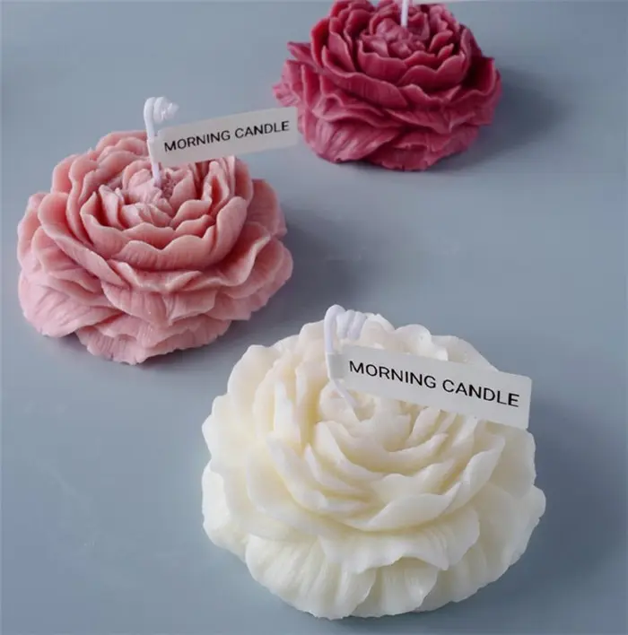 Moldes grandes de silicona con forma de peonía 3D para Fondant, moldes de flores hechas a mano para jabón, vela, arcilla, molde de resina, P0456