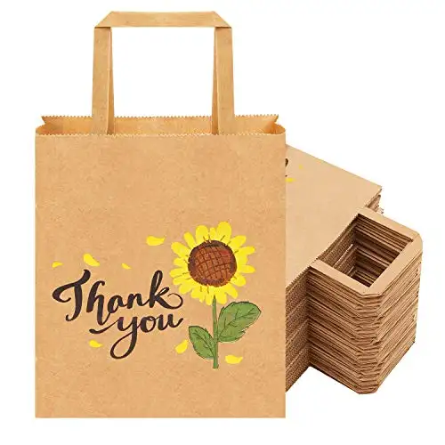 KM Bulk grazie sacchetti di girasole sacchetti regalo di carta Kraft con manici in carta intrecciati sacchetti per bomboniere