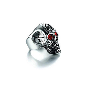Custom Punk Silver <strong>Ring</strong> Skull Head Red Eye <strong>Stone</strong> Stainless Steel Skull <strong>Ring</strong> for Men