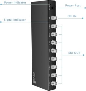 <strong>SDI</strong> <strong>Splitter</strong> 1x8 <strong>SDI</strong> <strong>1</strong> in 8 Out Supports SD/HD/3G-<strong>SDI</strong> Repeater Extender with Power Adapter