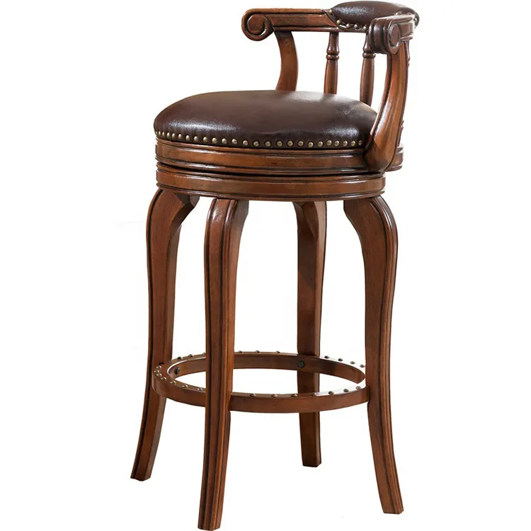 Chaise pivotante moderne en cuir haut de gamme, tabouret de Bar en bois massif BC429