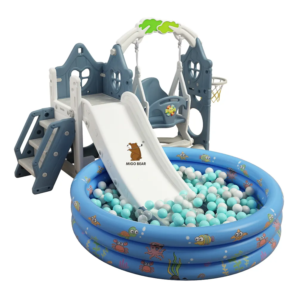 Migo oso multifuncional escalada marco deslizante juguete niños interior Casa de juegos bebé sala de juegos Columpio de plástico y toboganes para niños