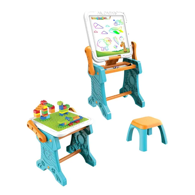 Bambini 2 in 1 tavolo da gioco tavolo da disegno tavolo giocattolo grande blocchi di costruzione