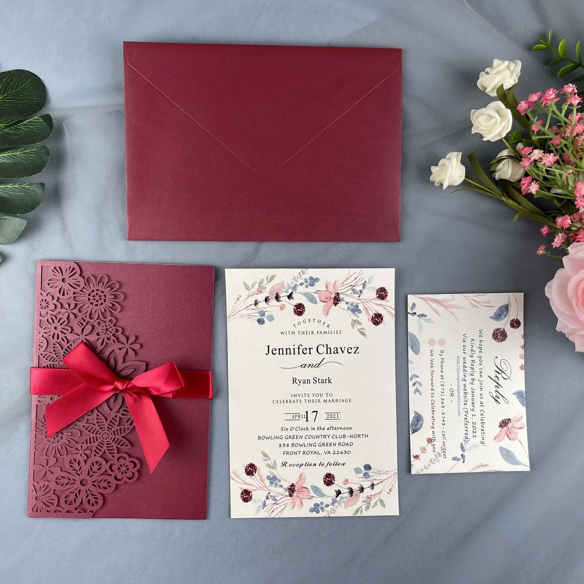 Invito di lusso tagliato al Laser di buona qualità con fiori vuoti biglietti di nozze personalizzati Mariage Wedding Invitation Card