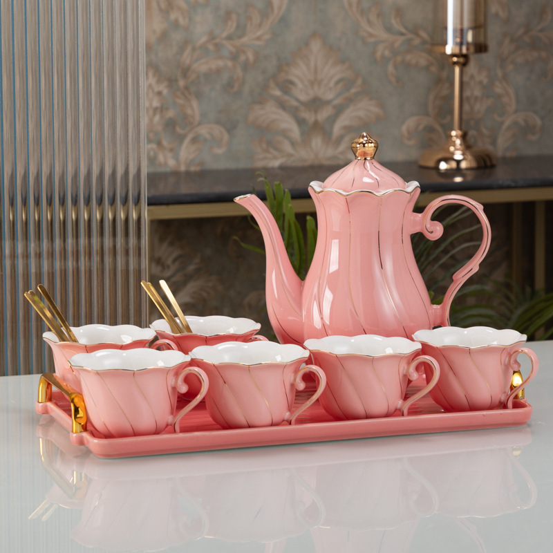 Rose 1 pot 6 tasses 6 cuillères 1 plateau