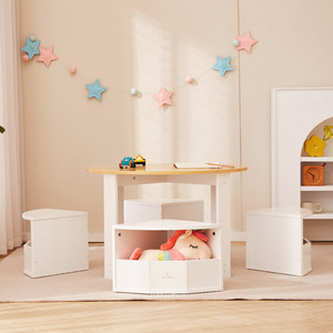 Eduland gỗ hiện đại làm tổ bàn tròn cho trẻ em hoạt động Trường chơi không độc hại với 4 phân lưu trữ cho nghệ thuật thủ công thiết lập - Product Image 5