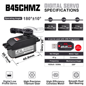 AGFRC B45CHMZ 14 кг 45 г 8,4 В HV 0085 сек высокоскоростной металлический редуктор низкопрофильный цифровой программируемый сервопривод RC автомобильный робот - Product Image 5