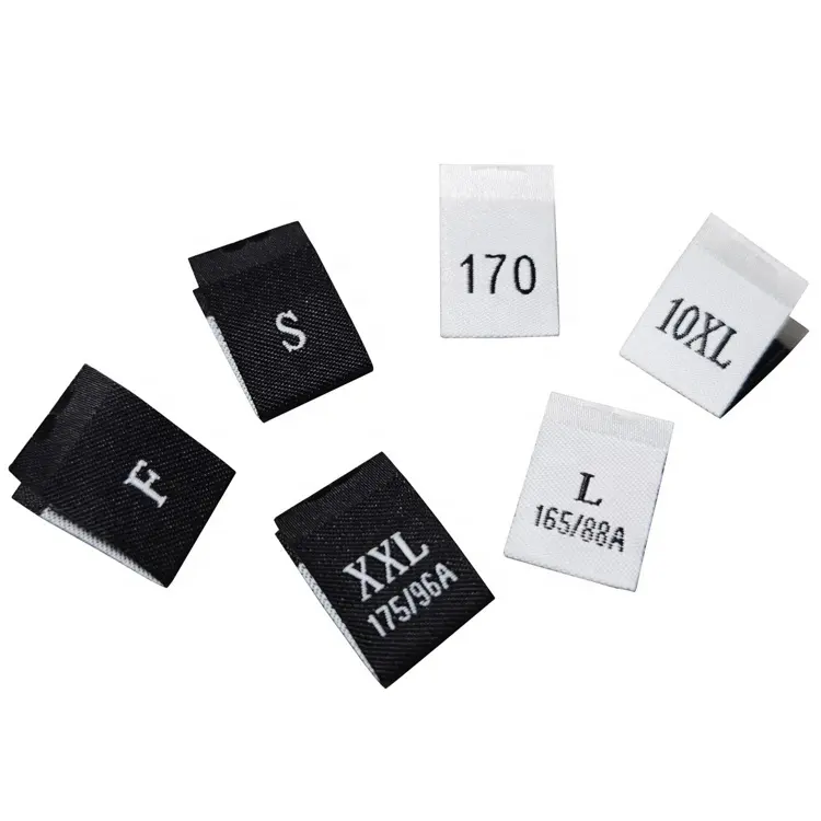 Ou Branco Poliéster Tecido Tamanho Etiqueta Tag Kids Shoes Pano Smooth Garment Labels for Clothing Center Fold Preto Lavável 1000pcs