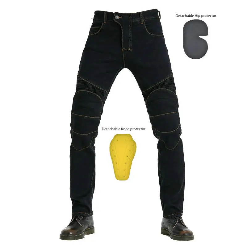 Atacado com equipamento de proteção Joelho destacável protetor moto couro calças mens moto jeans motocicleta equitação calças