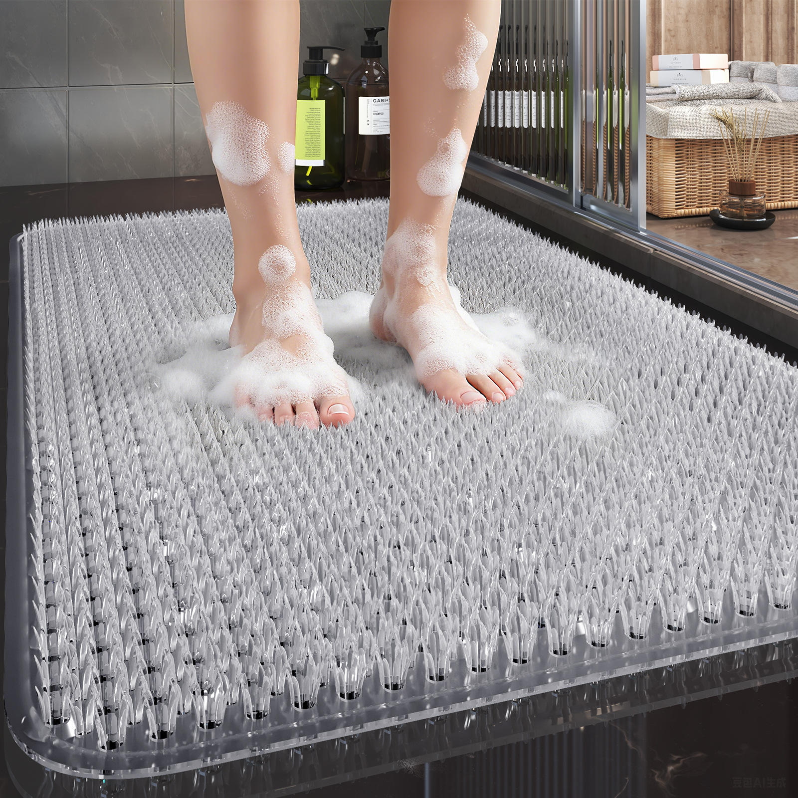 Tapis de douche en herbe - Gris minimaliste