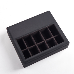 高级聚氨酯皮革定制储物盒，玻璃盖方形，适用于10只手表展示戒指首饰盒 - Product Image 3
