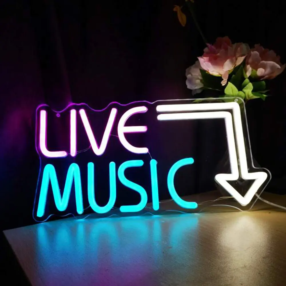 Letrero de neón LED con diseño personalizado como música, letrero de neón acrílico luminoso, letras para boda, hogar, Hotel, escuela, Bar