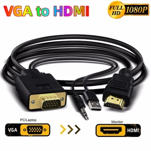 Cable convertidor adaptador VGA a HDMI de 1,8 M con alimentación de Audio y USB, línea Convertidora de Audio y vídeo VGA macho a HDMI macho para PC TV Box - Product Image 2