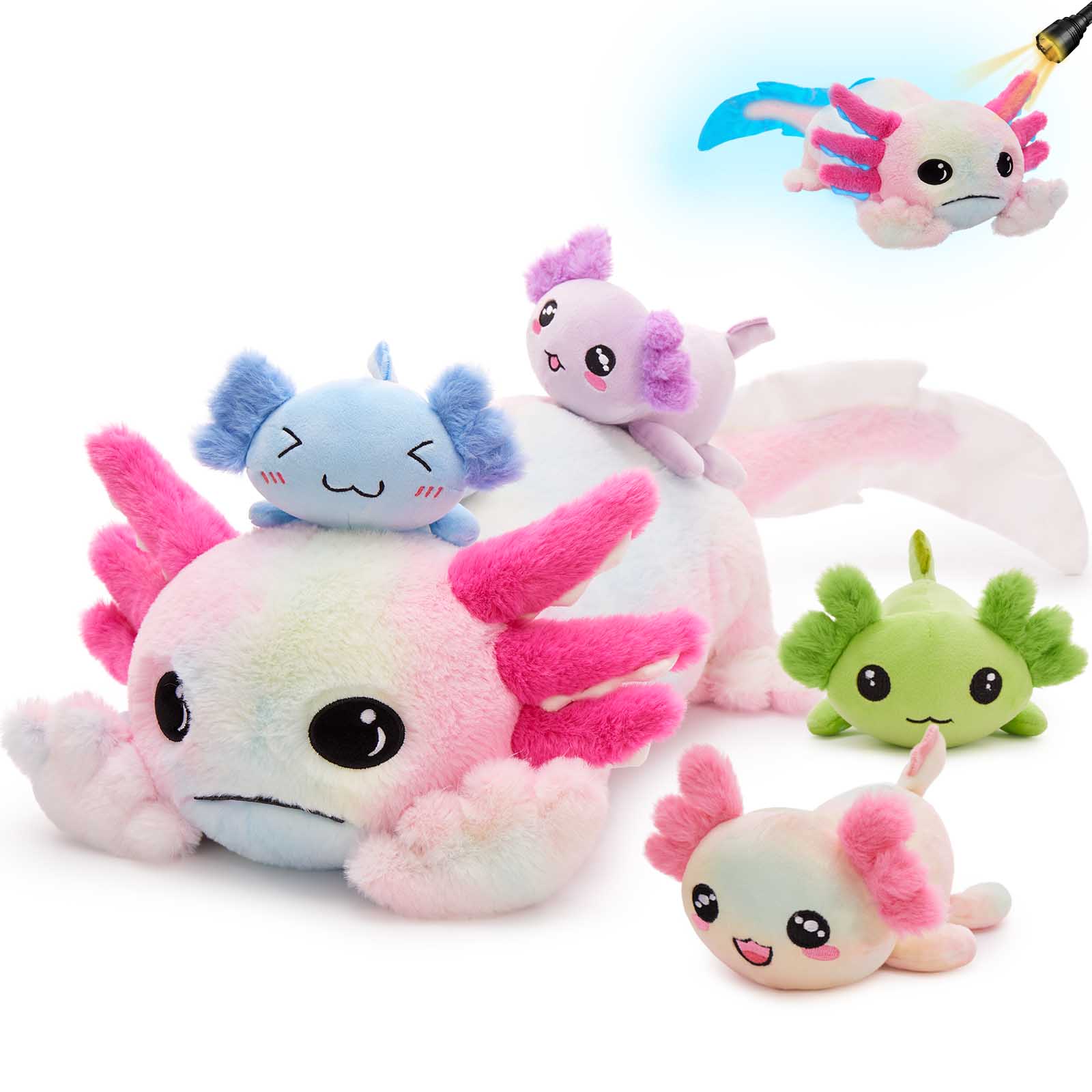 Ensemble peluche axolotl rose tie-dye pour mère et bébé