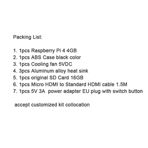 Ahududu Pi 4 başlangıç kiti Pi 4 4GB + ABS kılıf + Fan + isı emici + 16GB SD kart + kablosu + 5V 3A güç adaptörü