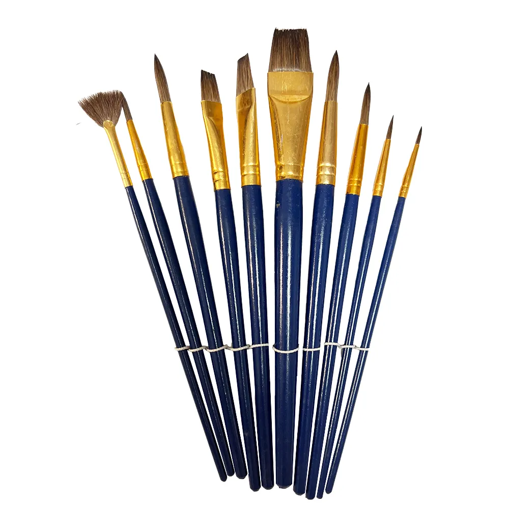 Haihui Fábrica Nylon Cabelo Madeira Handle Pincel Set Pintura A Óleo Acrílico Pintura Aquarela Tinta 10 Piece Brush Set