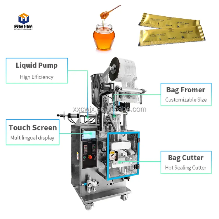 Máquina automática de envasado de bolsas de miel especial Máquina de envasado de llenado de bolsitas de miel líquida viscosa Máquina de envasado de palitos de miel