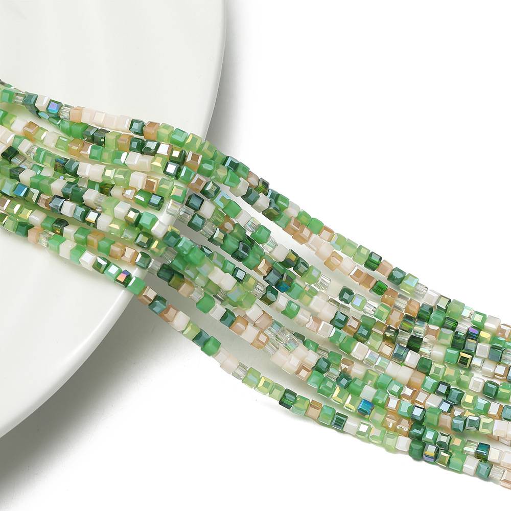 2mm Crystal Mixed Color Square Beads - Green Series