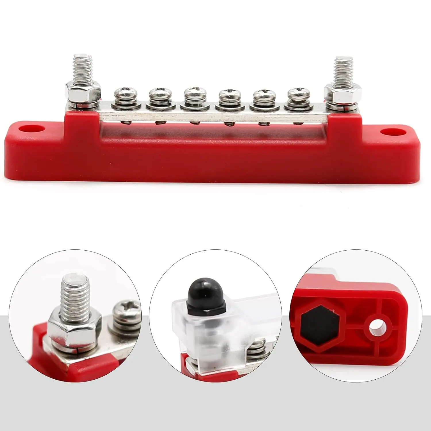 Distribution Terminal Block with Cover with Terminal Studs M4 M6Terminal Screws Battery Bus Bar with Ring Terminals for Car Boat