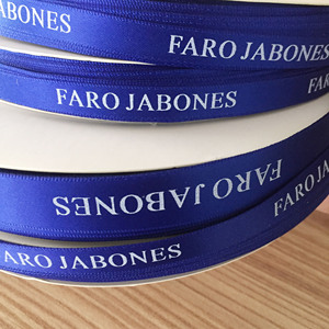 Hochwertige gedruckte Markennamen Logo Blaue Bänder Rolle Satin band für Dekoration Geschenk verpackung