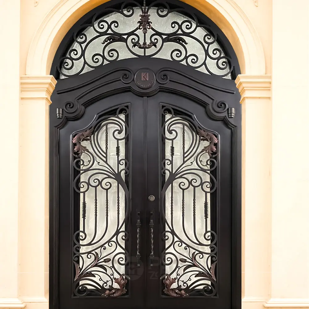 Puerta Exterior de hierro forjado con aleación de Zinc, acero galvanizado, Villa de lujo, puertas de seguridad fundidas de aluminio