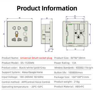 Enchufe inteligente USB con interruptor 5 pines multifunción 2USB ABS Material 10A corriente nominal Control de voz WIFI enchufe de Alimentación inteligente