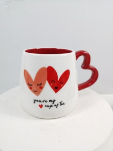 可爱的红色手柄心形陶瓷杯，“你是我的茶” 爱情设计杯，情侣杯和情人节 - Product Image 2