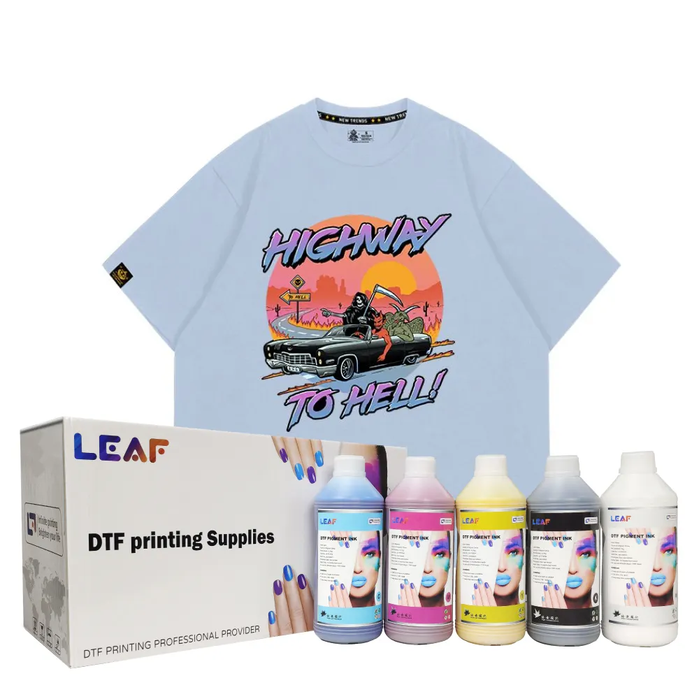 LEAF 1000 ml Premium-DTF-Pigment-Tinte Wärmeübertragung Pet-Film CMYK weiße Drucktinte für Textil-DTF-Drucker