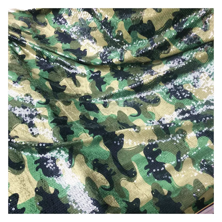 Nieuwe Aankomst Stretch Camouflage Print 5Mm Pailletten Borduurwerk Fluwelen Stof Voor Kleding