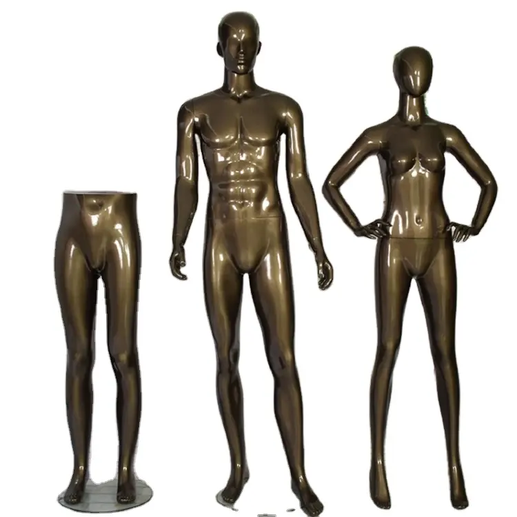 Exposições de janela de ouro bronze alto-end, calça brilhante de plástico barato, pernas masculinas, manequim inferior do corpo