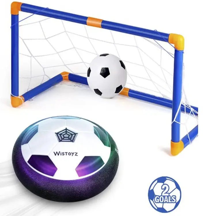 キッズおもちゃ、ホバーサッカーボールおもちゃ2ゴールとインフレータブルボール、LEDライトと安全なバンパーを備えた屋内フローティングサッカー