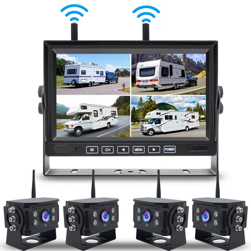 1080p HD camión respaldo espejo retrovisor cámaras de vehículos 7 pulgadas Sensor de aparcamiento Cctv Kit pantalla inalámbrica Monitor de seguridad del coche