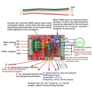 Controlador de velocidad de motor bldc, controlador trifásico sin escobillas dc 6-60v 400w PWM Hall controlador bldc y cw/ccw - Product Image 4
