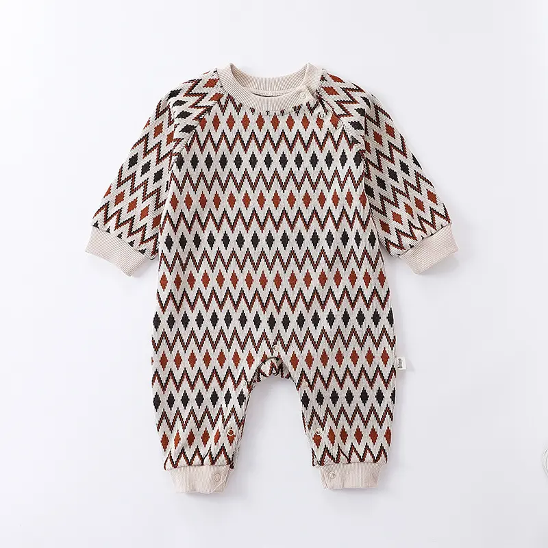 Onesie baby a class spring and fall baby wrap clothing spring new jacquard baby cute bear knitted crawling clothes
