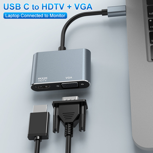 Grey 4K HDTV VGA USB C อะแดปเตอร์ USB Docking Station 2 in 1สำหรับแล็ปท็อปแท็บเล็ตโทรศัพท์มือถือ - Product Image 2
