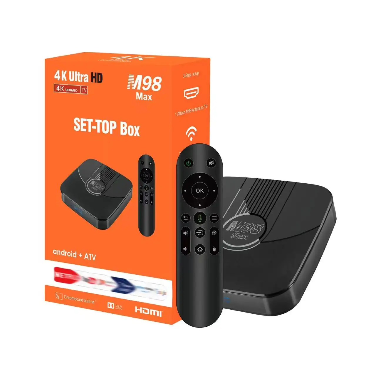 2024 new M98MAX IATV set-top box ATV Android 11 5G smart TV box S905W2 dual-band wifi 4K/2.4g 2+16GB voice BT remote control XXX