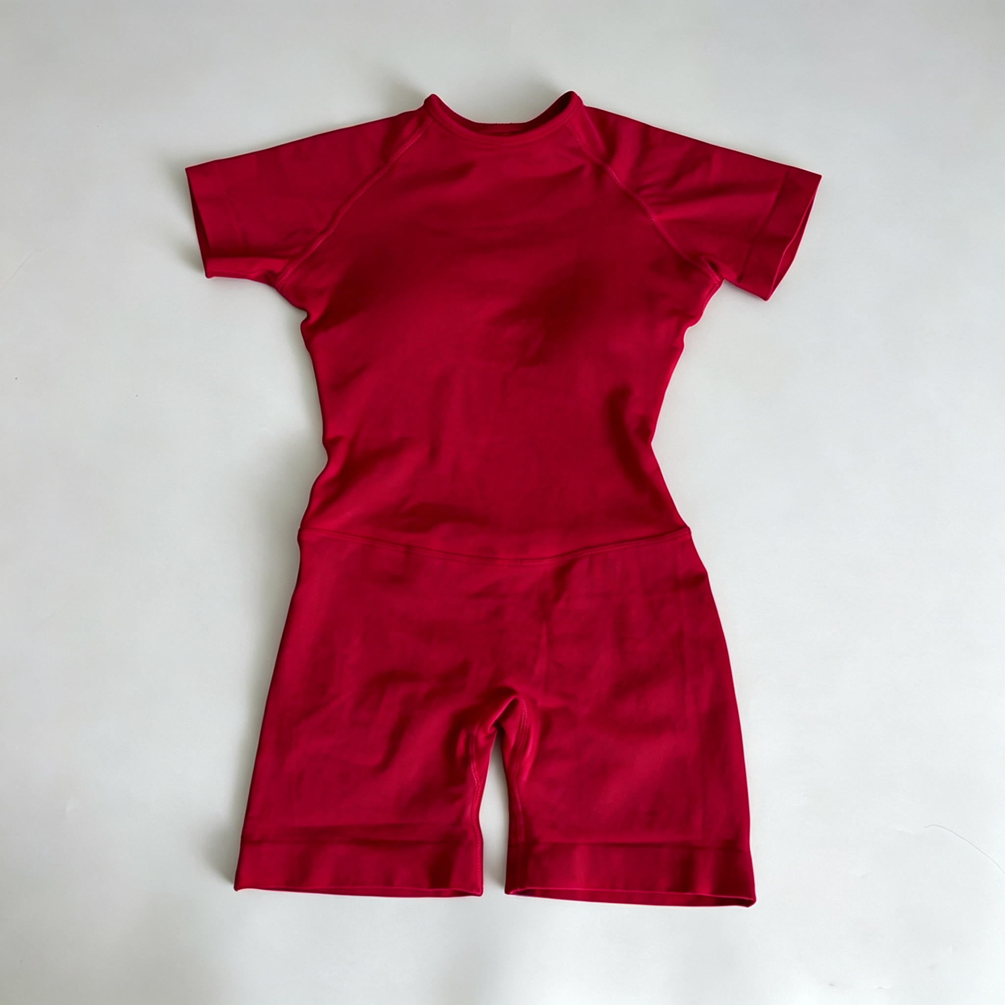 wine red-short-sleeve one-piece