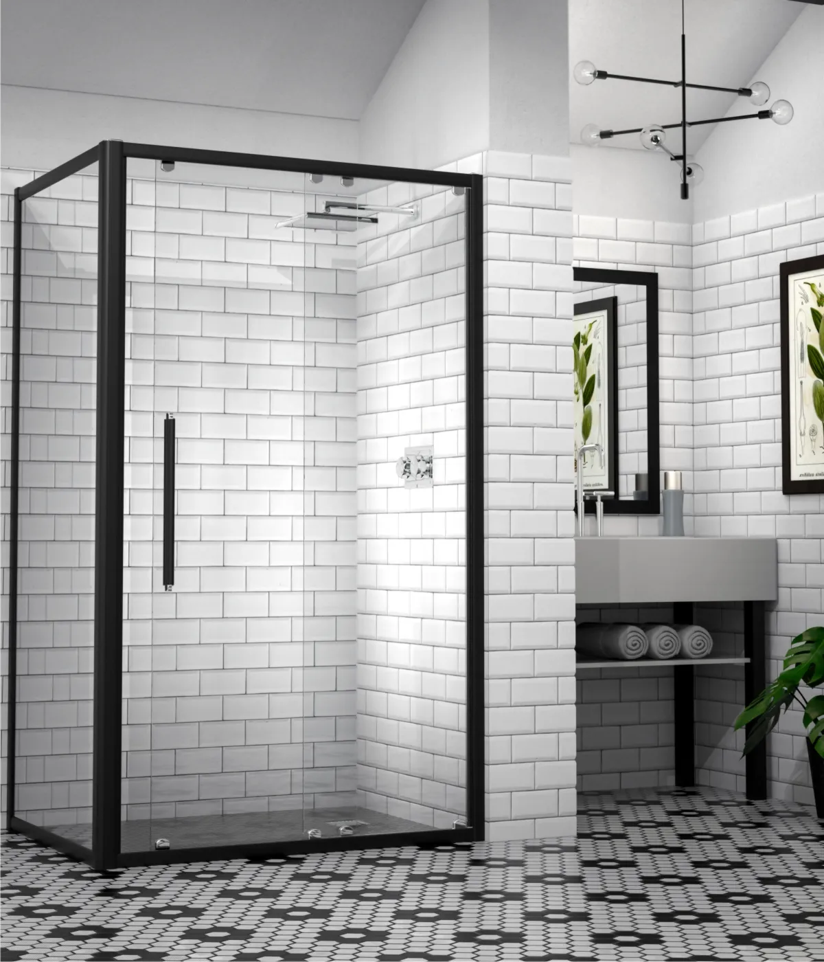 Mesa Black forme rectangle deux cabine de douche coulissante porte douche fabricant avec un panneau fixe et cadre