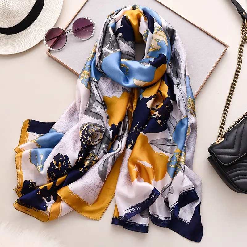 Foulard en soie numérique avec imprimé floral pour femmes, écharpe de luxe, longue et légère, peinture, vente en gros, 2020