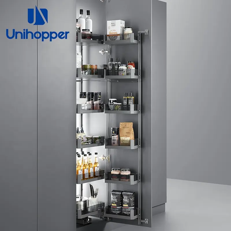 Unihopper Kitchen Cabinet Tempered Glass Retire Cesta Despensa Cesta unidade alta com Slide de fechamento suave