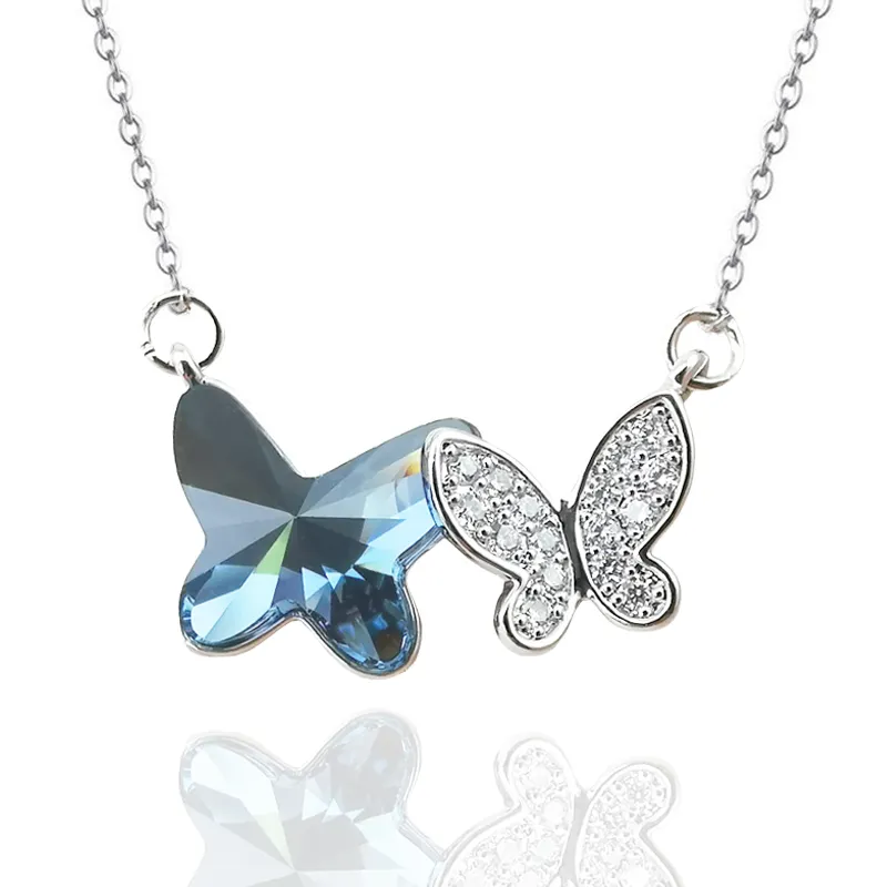 2019 nuovo disegno squisito farfalla di cristallo 925 sterling silver collana personalizzata