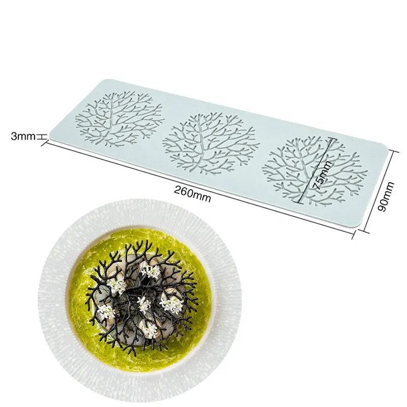 Food Grade Seaweed Stencil Reutilizável Silicone Pastry Mold para Thin Tuilles