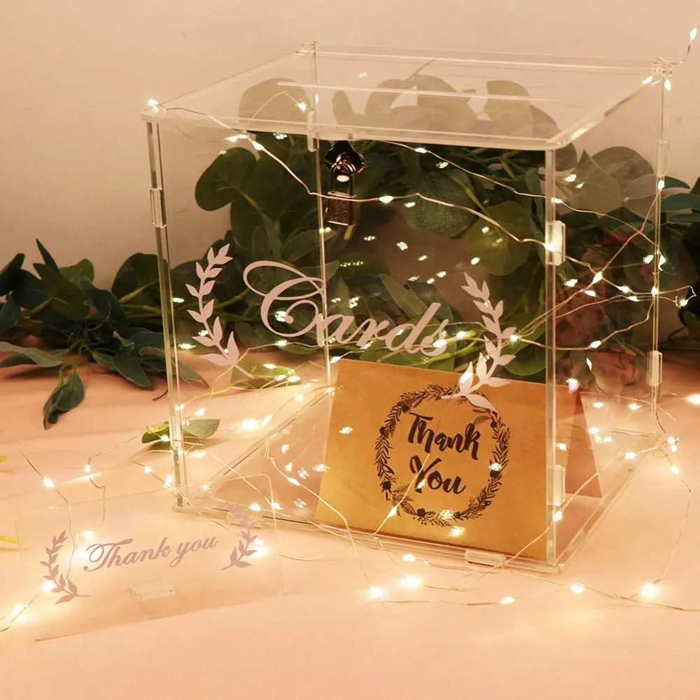 OurWarm-caja de tarjeta de boda transparente con cerradura, 25,5x23x26cm, decoración para Baby Shower, aniversario de boda