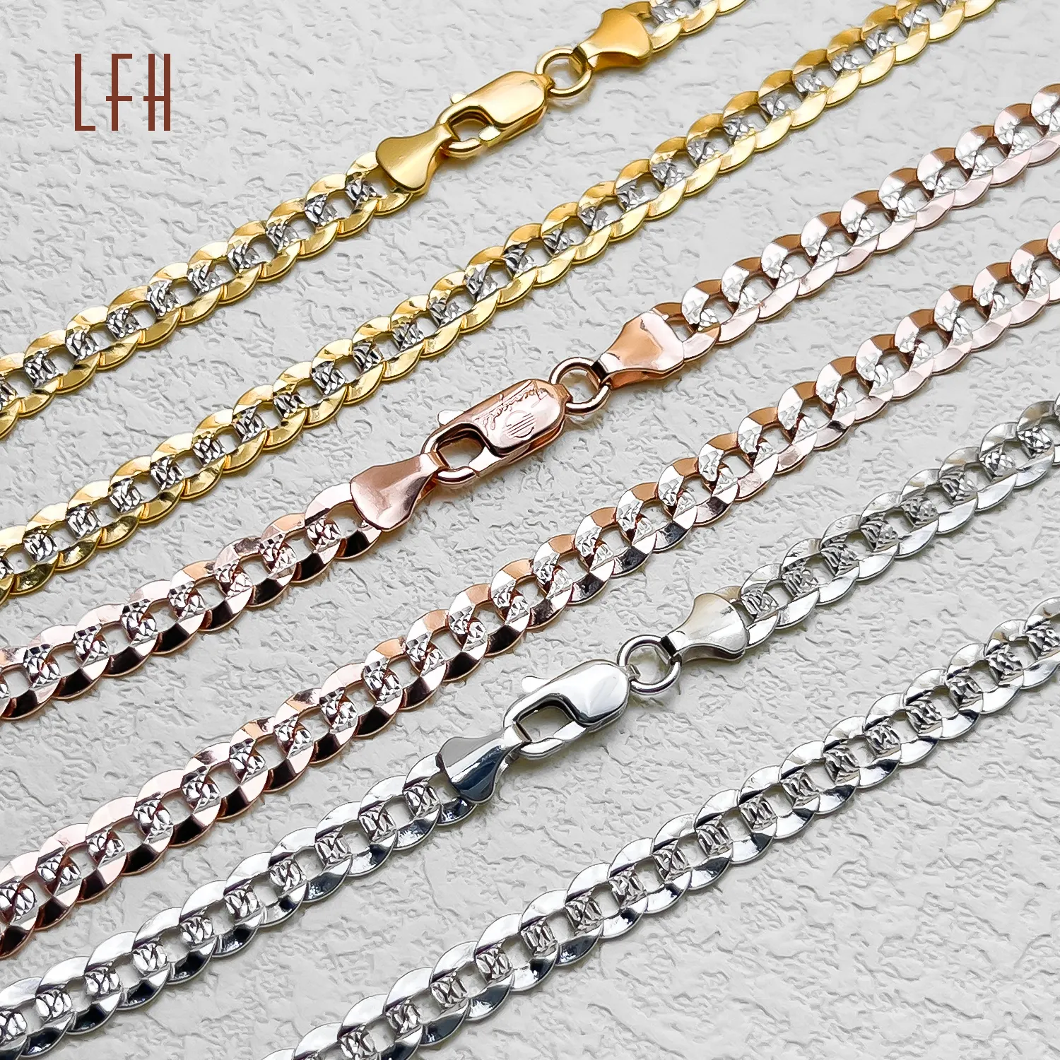 LFH-cadena de oro sólido de 18k para mujer, collar plano italiano, Miami, eslabones cubanos, joyería de oro Real de 18k, Au750