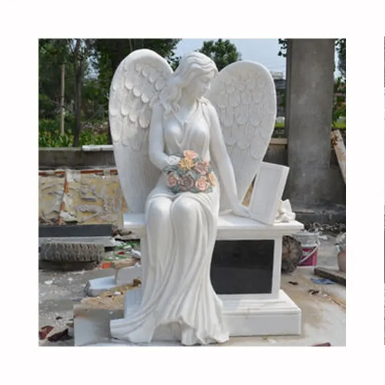 Usine personnalisé pierre pierres tombales et monuments granit assis ange pierre tombale granit statue sculpture