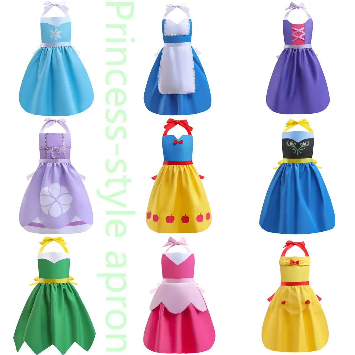 Monos de princesa para niños, delantal de Blancanieves, Bella Aurora, pelo largo, ropa de cumpleaños con cuello Halter para padres e hijos, vestido de fiesta de navidad